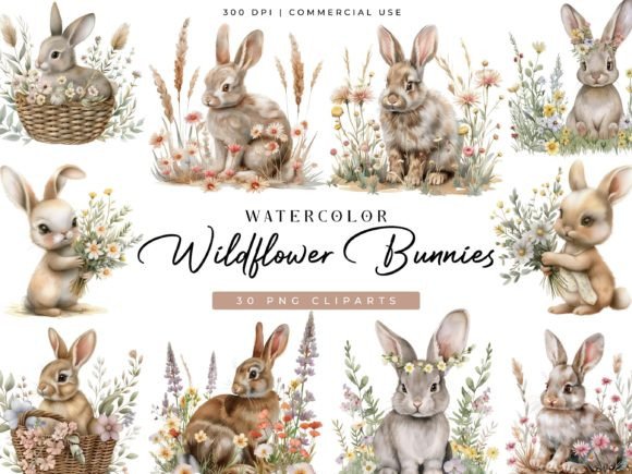 Download Watercolor Bunnies Wildflower Clipart - Wildflower Collection